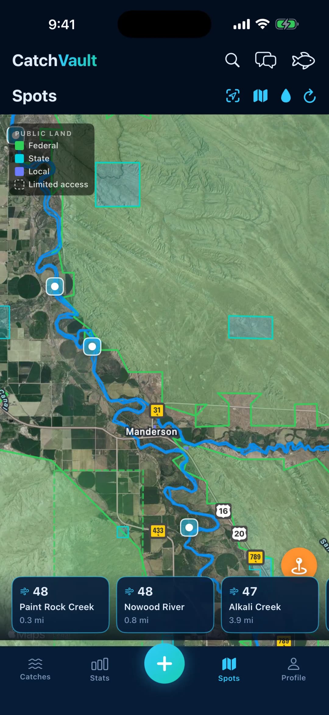 Public & Private Land, Color-coded by who manages it