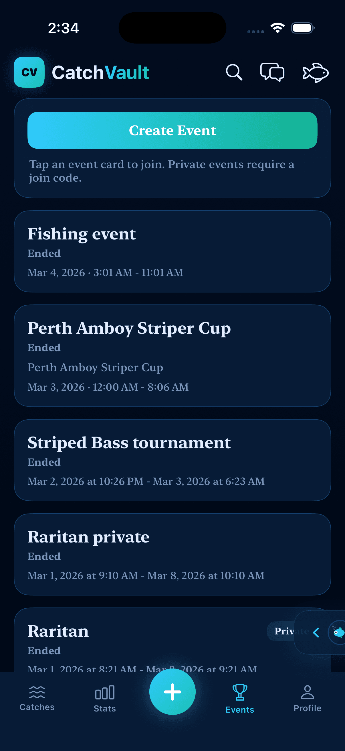 CatchVault events home page