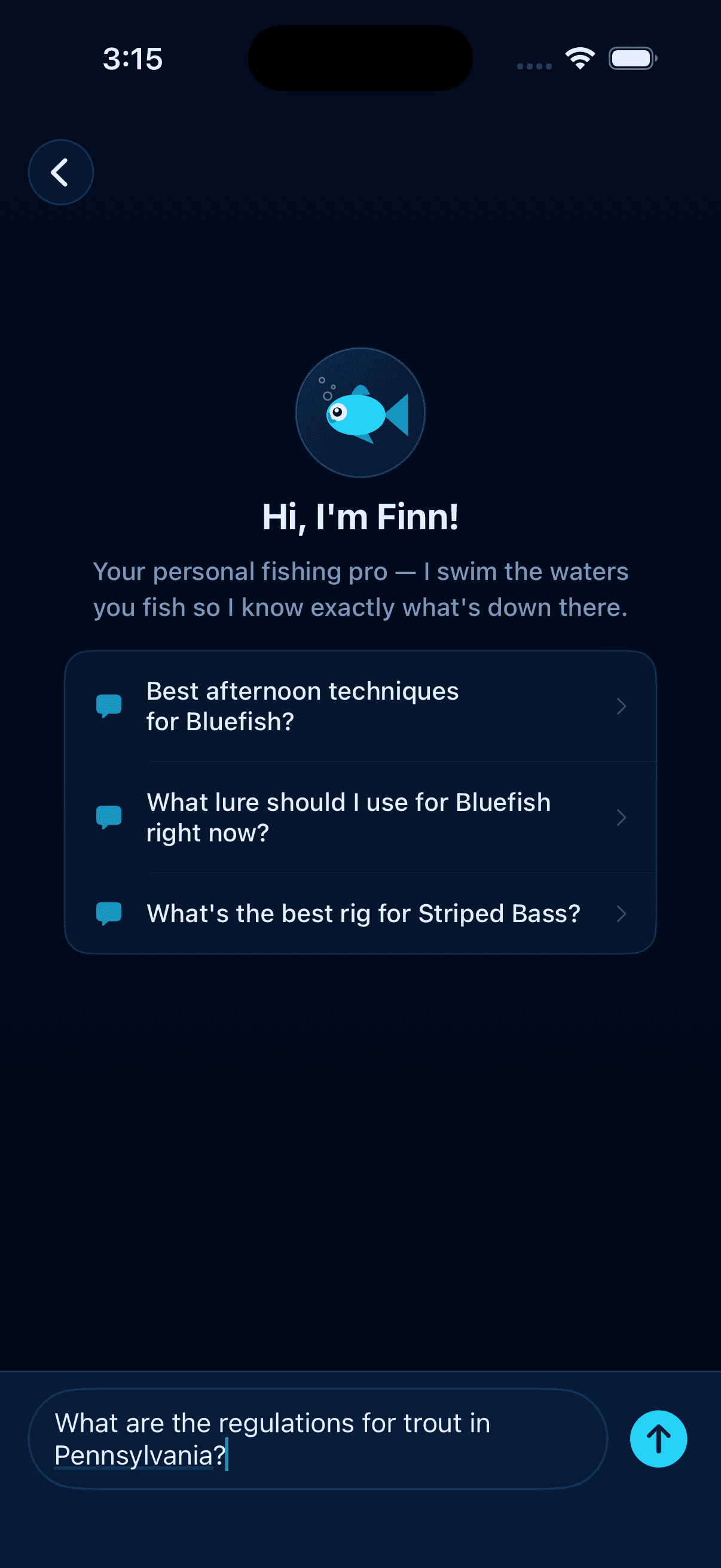 User asking Finn about trout regulations