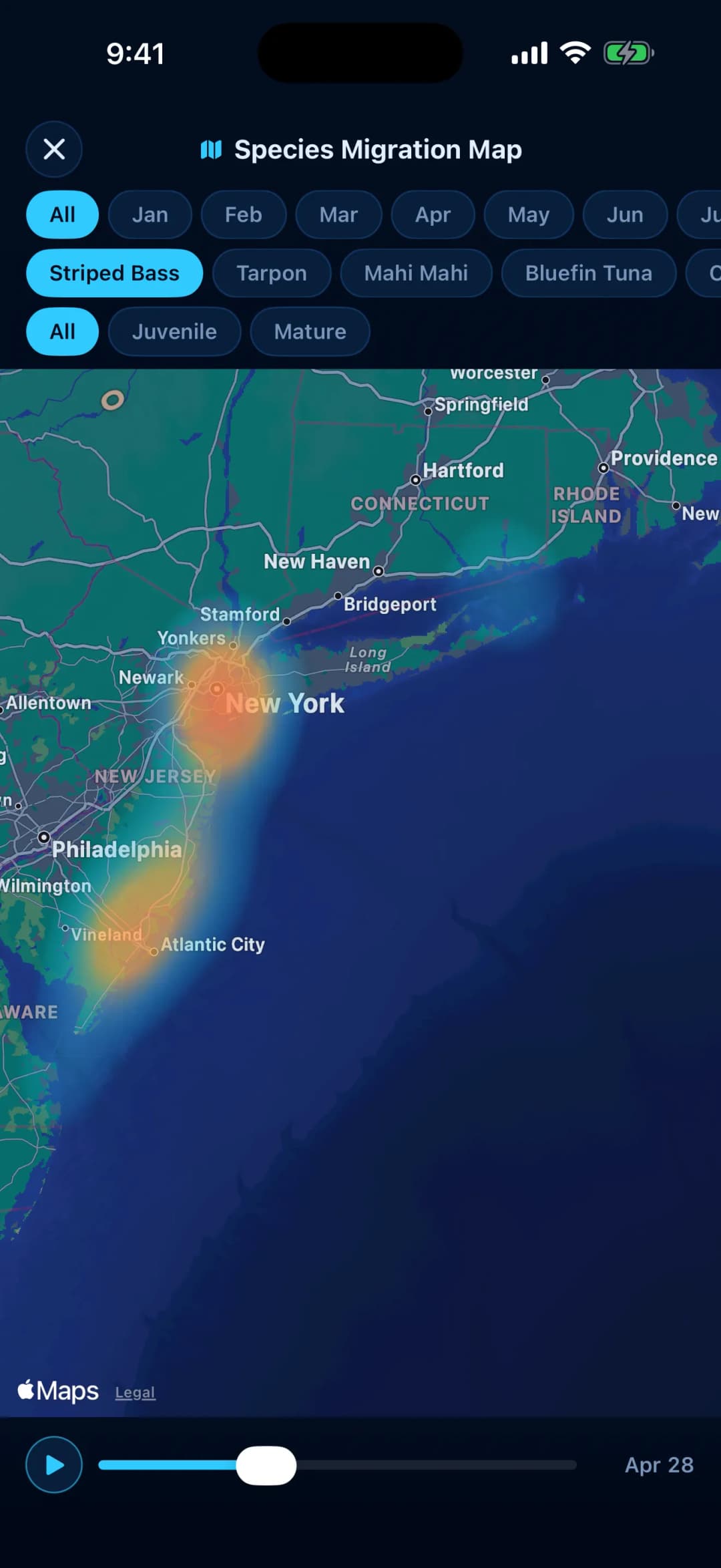 Fishing Spots, Catch heatmaps